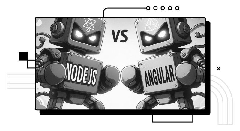 Robots boxing with the words Node.js vs Angular.
