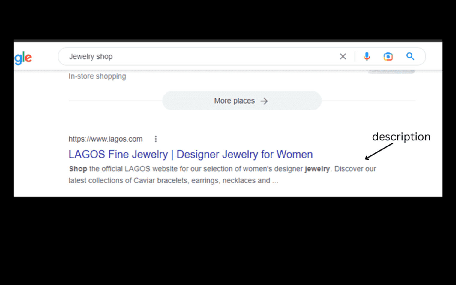 A meta description in a Google search result.