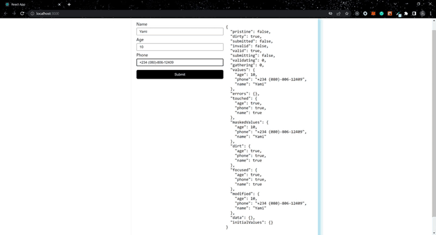 An example of React form validation.