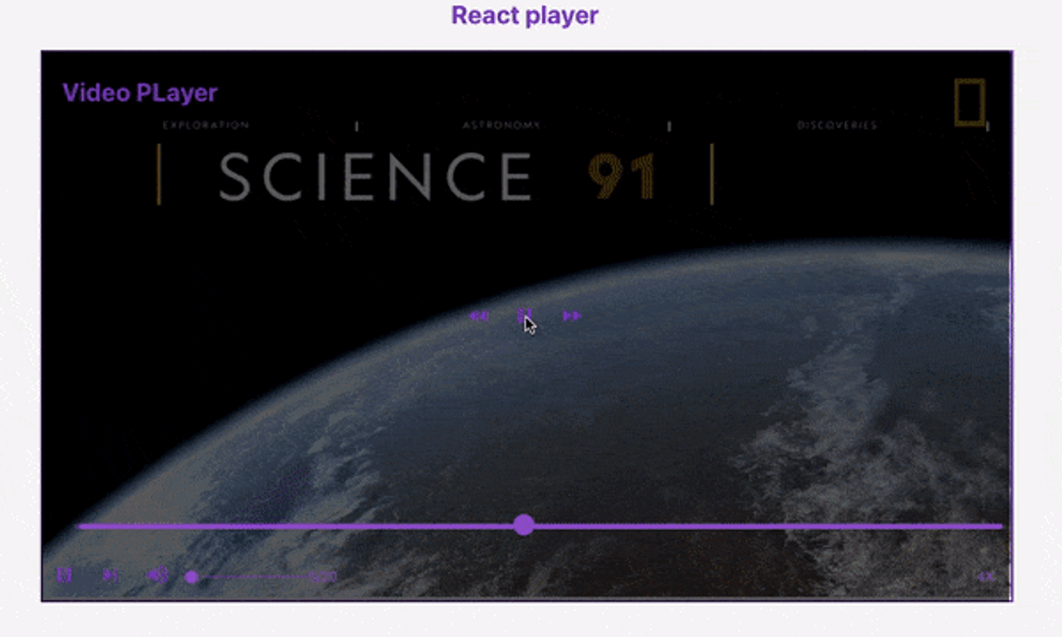 gif showing the react custom video player with purple controls in action