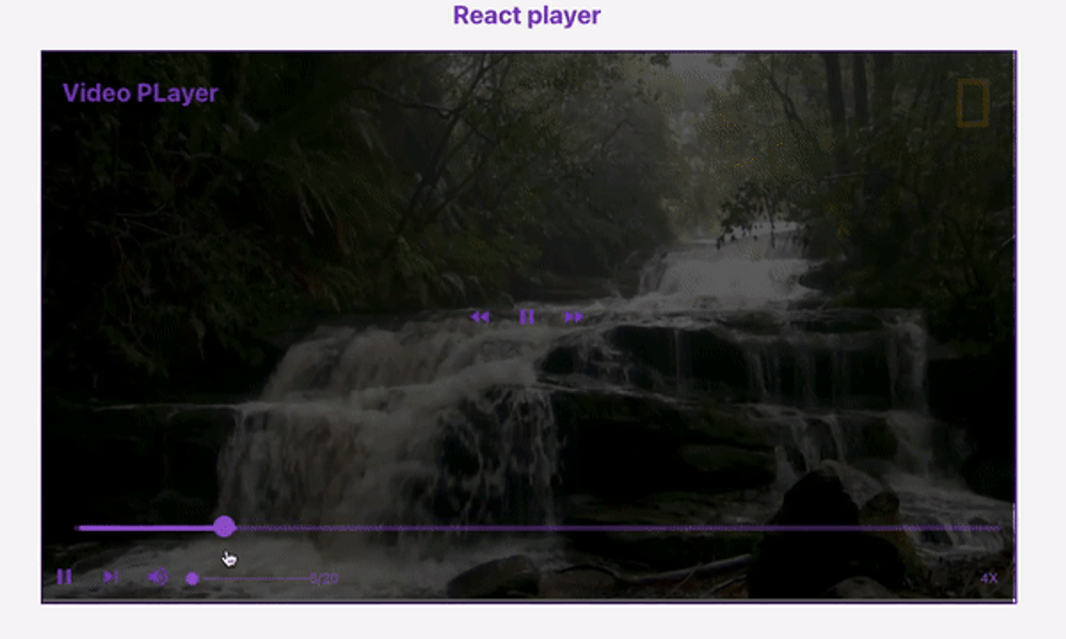 gif showing react custom video player with purple controls in action