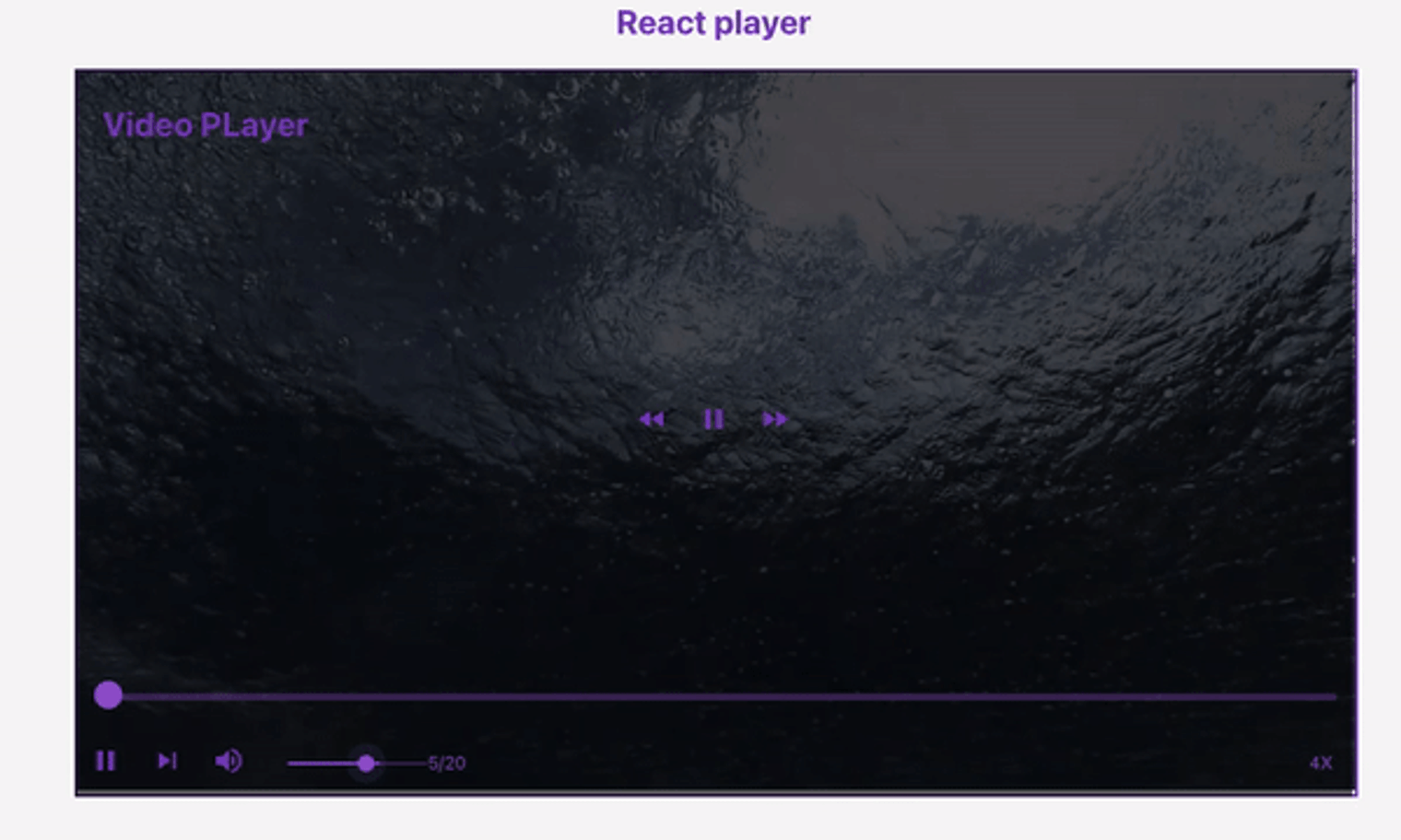 gif showing react custom video player with purple controls in action