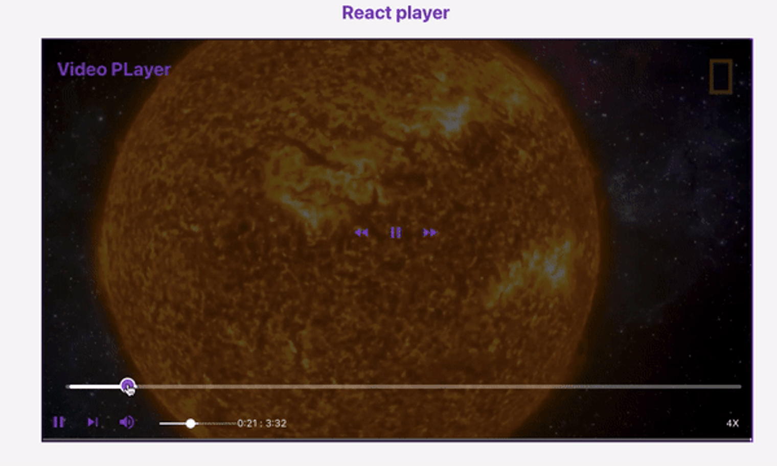 gif showing react custom video player with purple controls in action