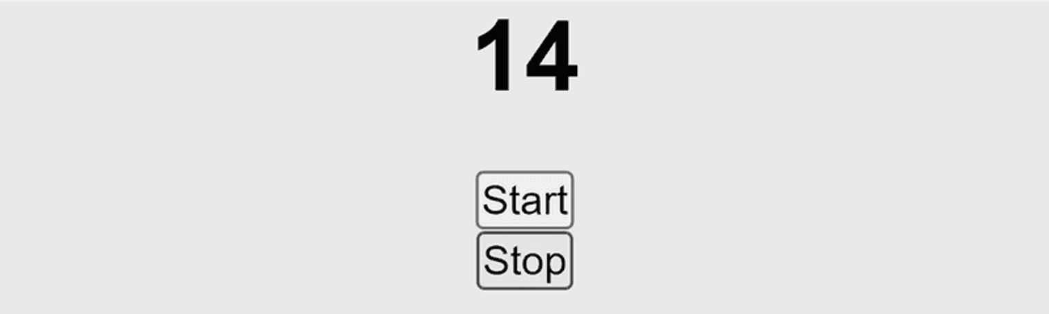 gray rectangle with large bold text that reads '14' with a 'Start' and a 'Stop' button