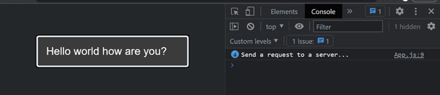 code output in the console with text on the left that reads 'hello world how are you?'