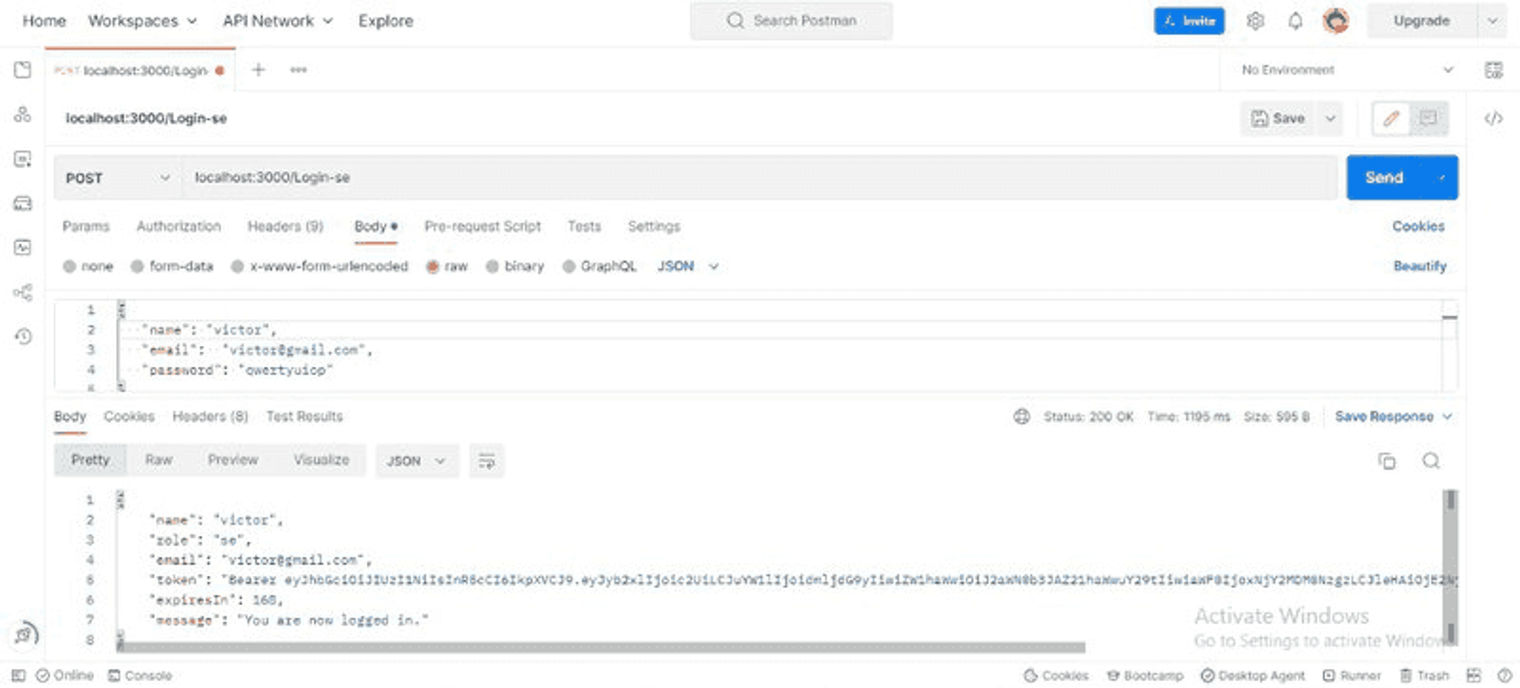 logging in postman interface on windows