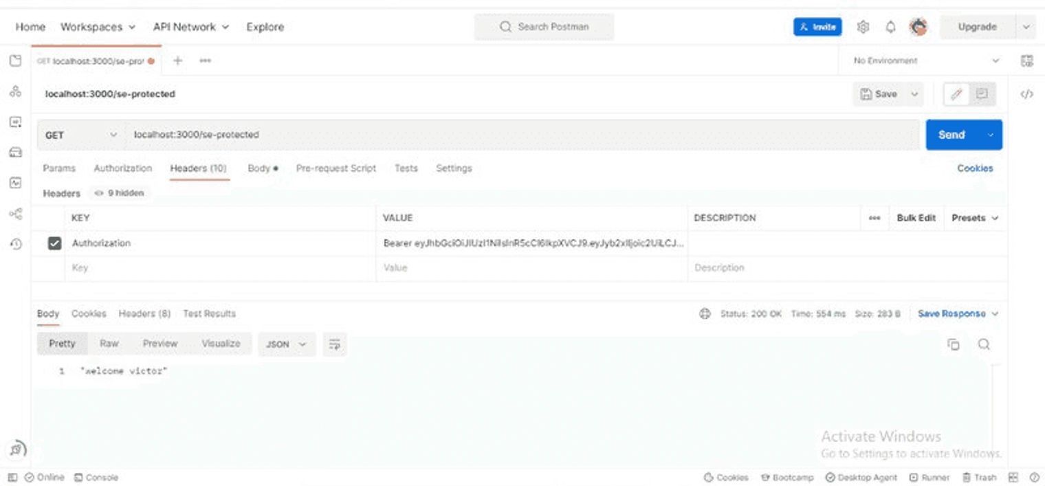accesing protected routes in postman
