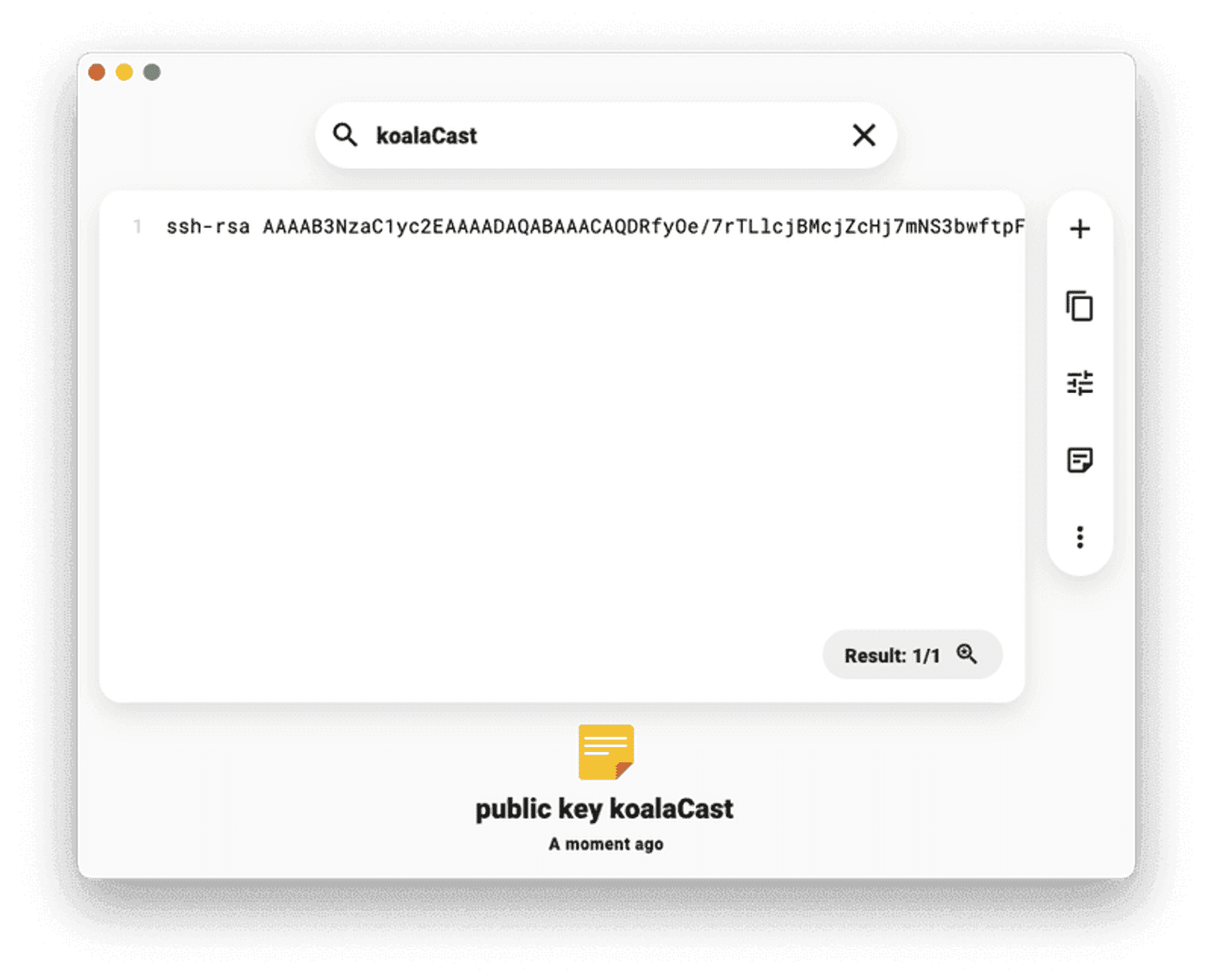 The public SSH key in Pieces.