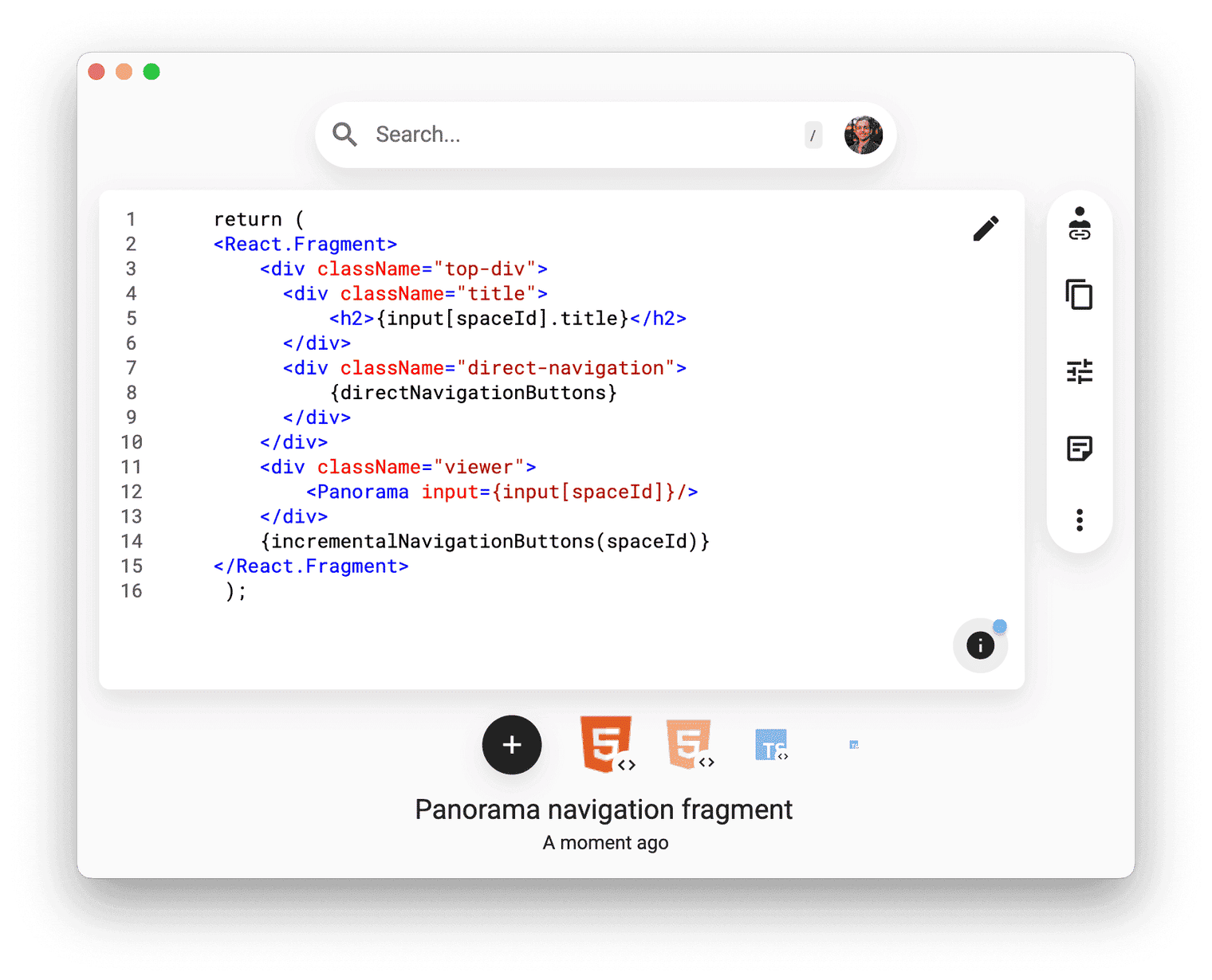 An HTML snippet in Pieces for Developers.