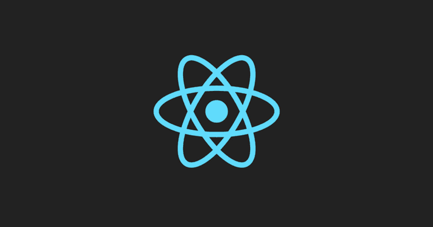 light blue react logo on a dark gray background