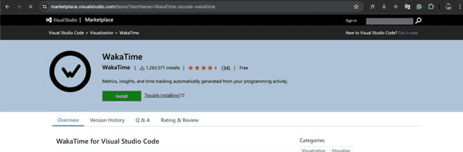 Screenshot of one of the best VS Code extensions for developers, WakaTime.