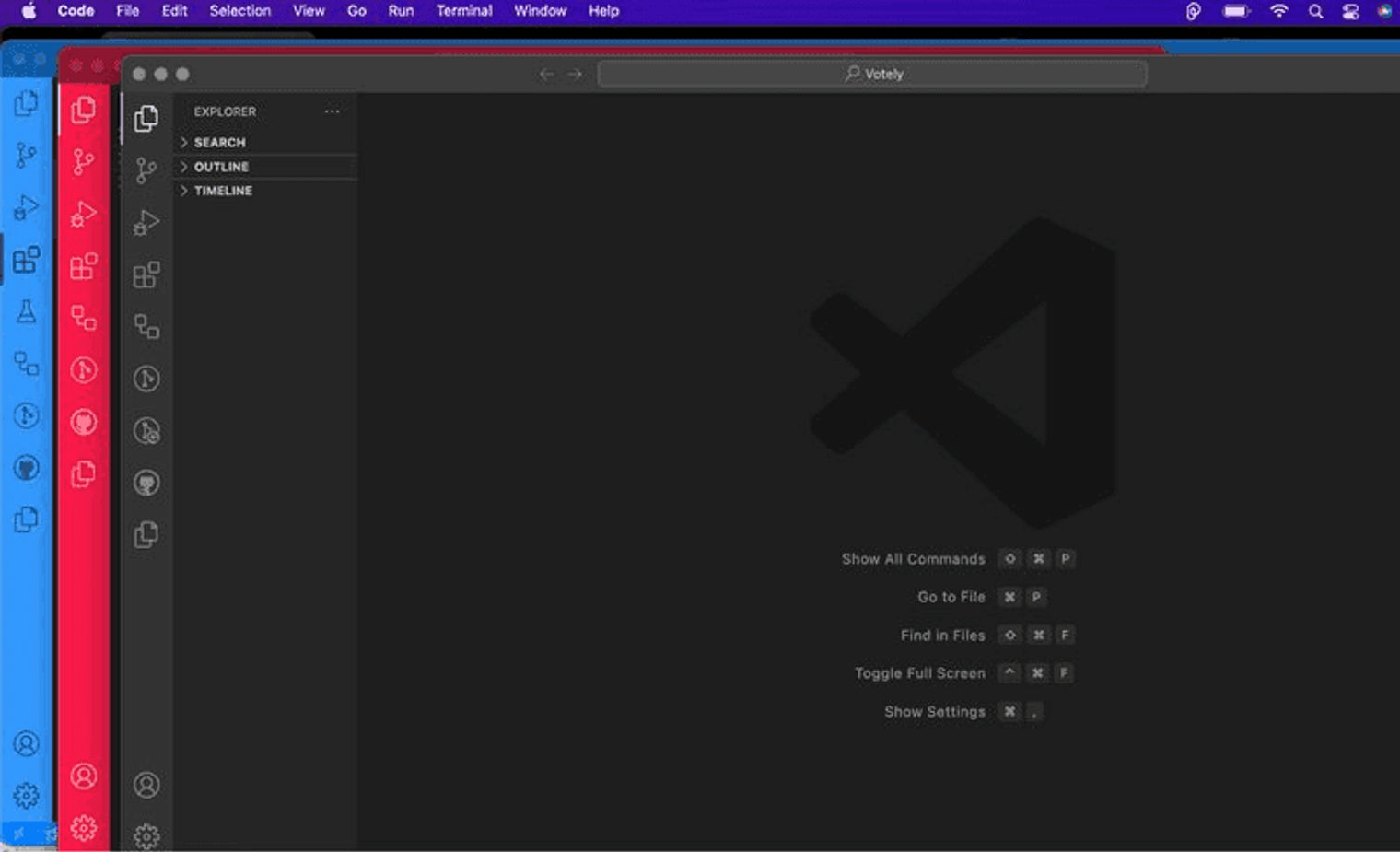 Using Peacock VS Code extension to show different colors for each VS Code window.