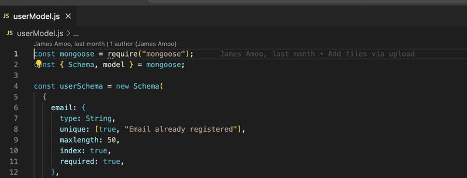 Showing author of code written in VS Code.