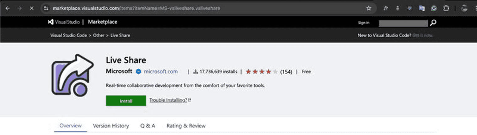 Marketplace page of Live Share, another must have VSCode extension.
