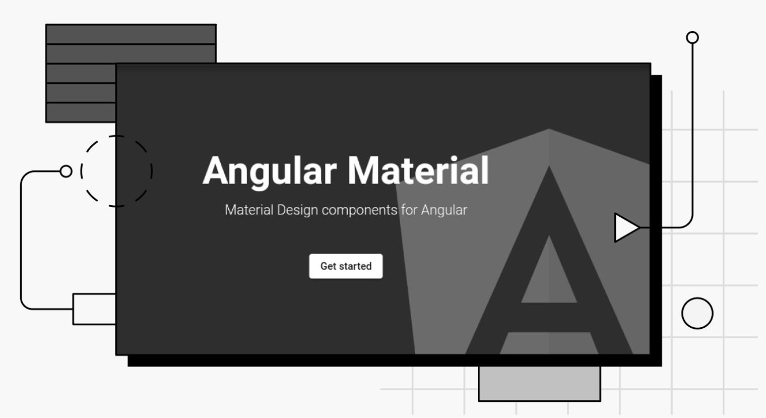 decorative cover image showing angular material title and logo