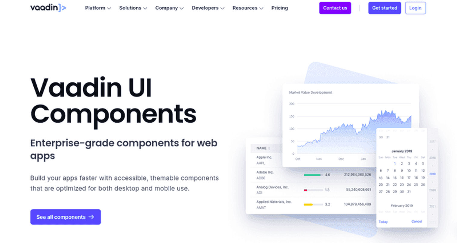 vaadin ui components website landing page