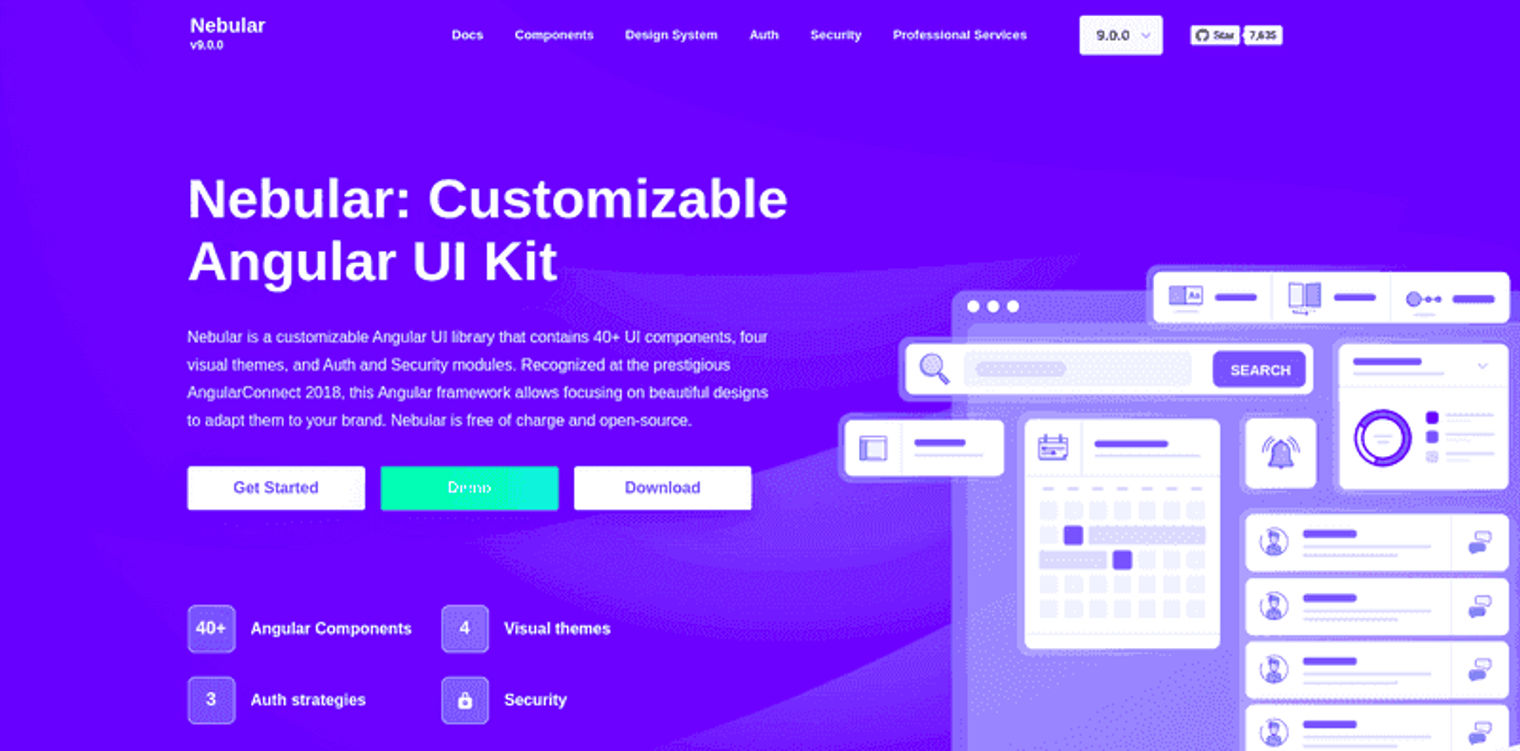 nebular customizable angular ui kit website landing page design