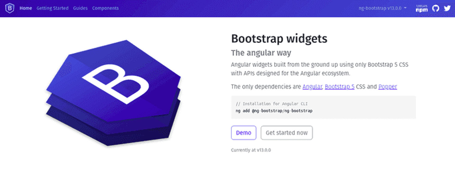 NG Bootstrap widget website landing page