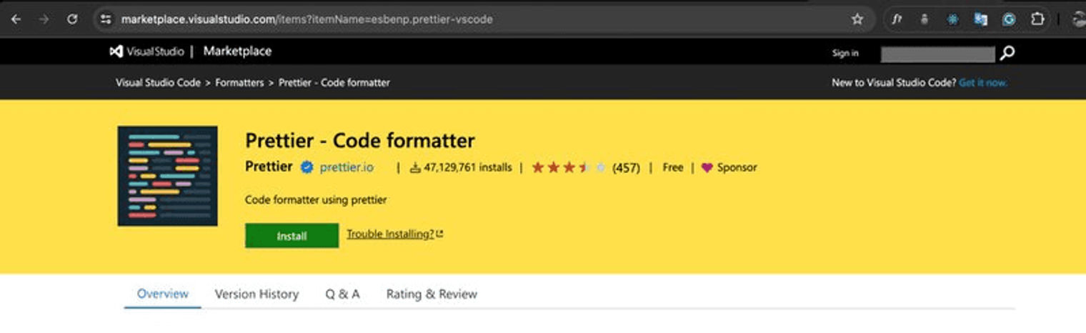 The Prettier marketplace page.