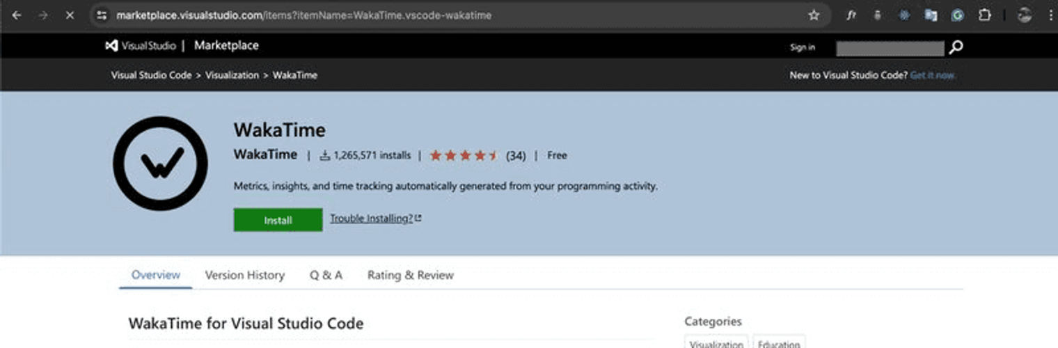 The WakaTime marketplace page.