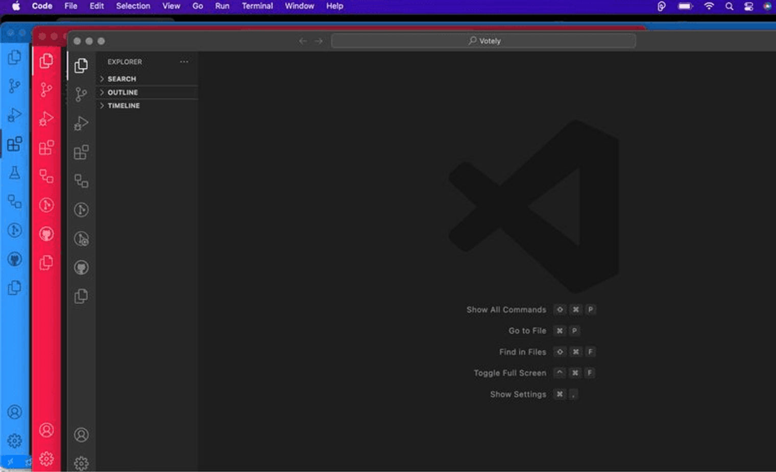 Multiple, differently colored VS Code windows.