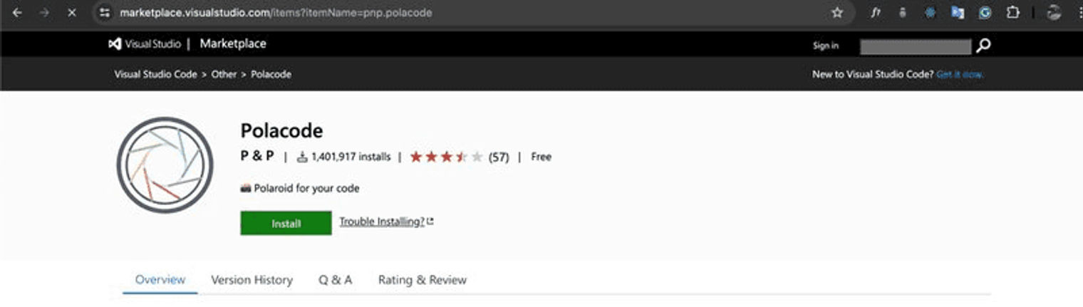 The Polacode marketplace page.