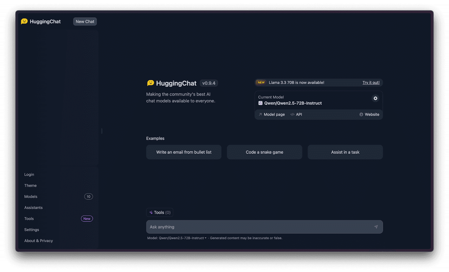 Overview of Hugging Face chat