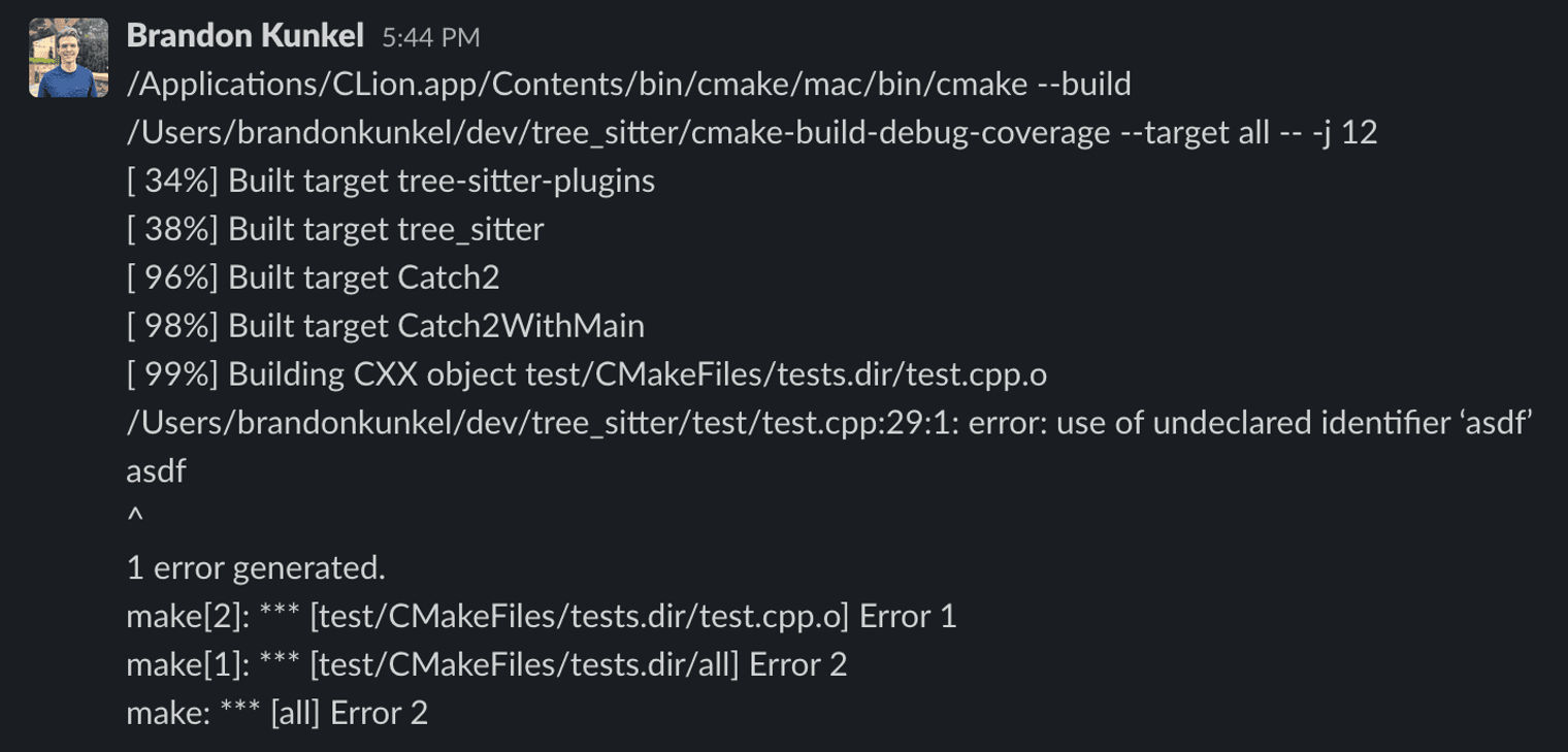 Unformatted code in Slack.