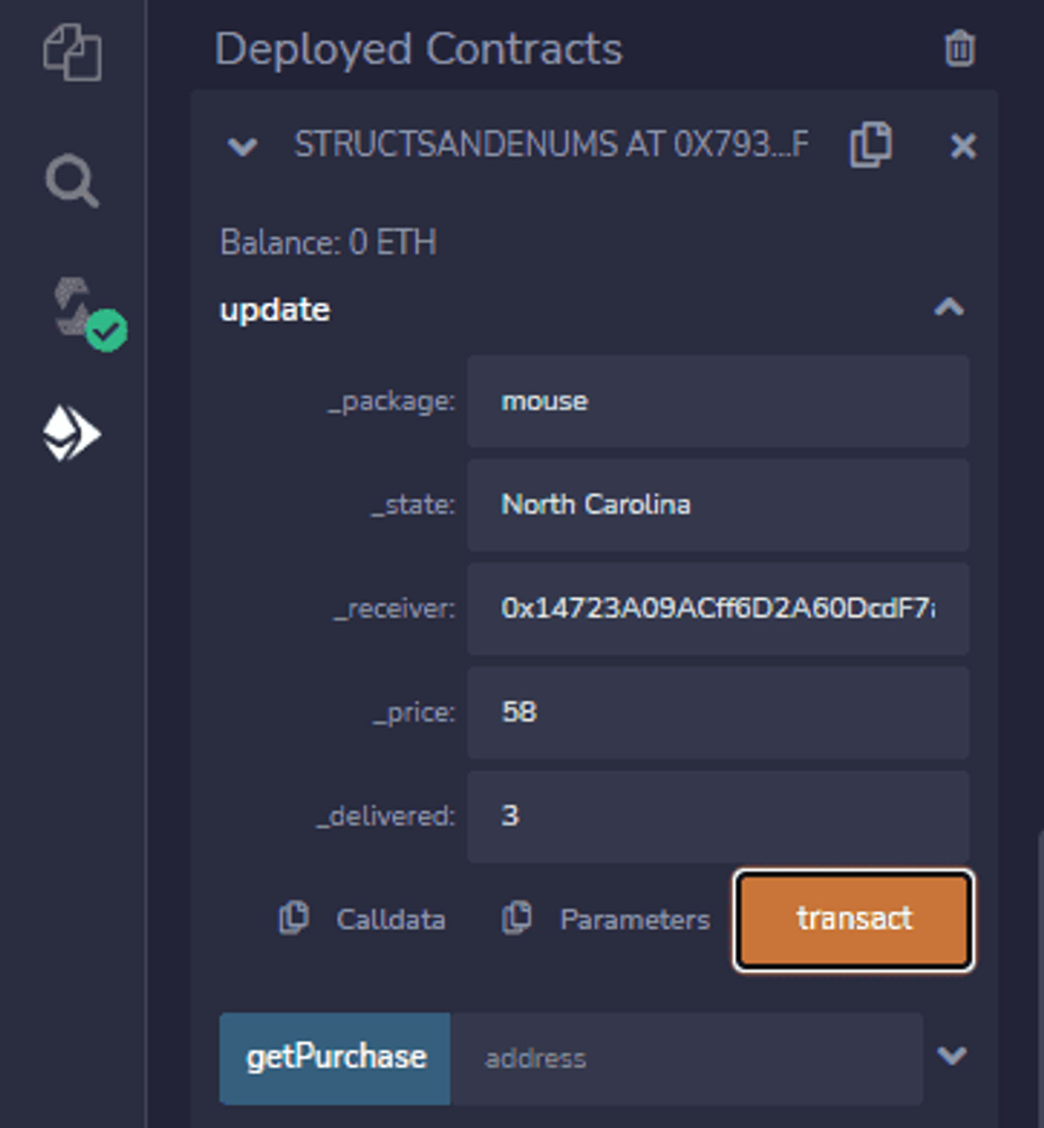 Inputting new values to the update function.