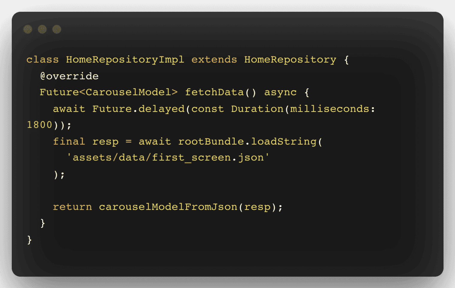 A code snippet with Dart code.