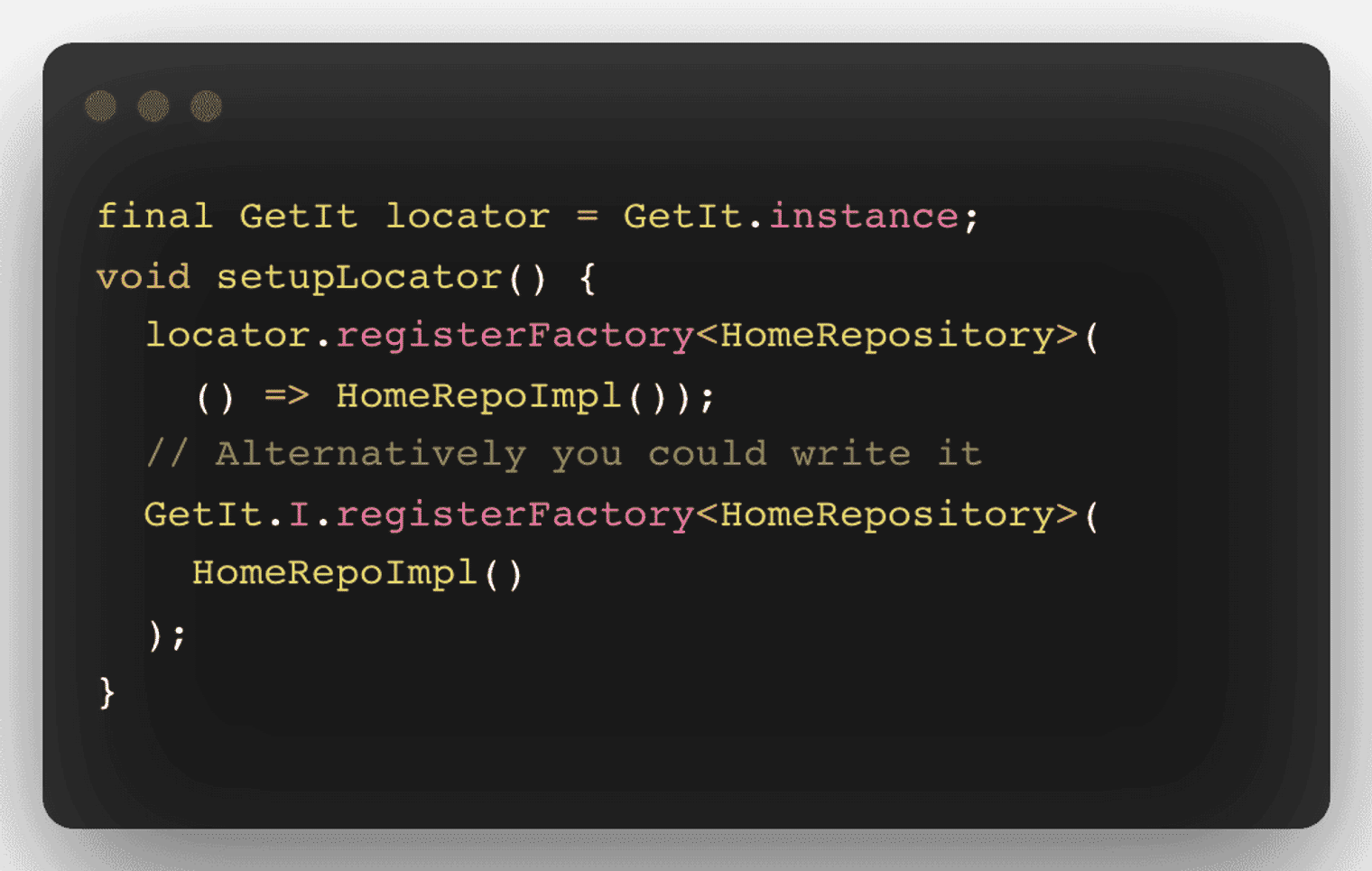 A code snippet with Dart code that helps to build MVVM Architecture.