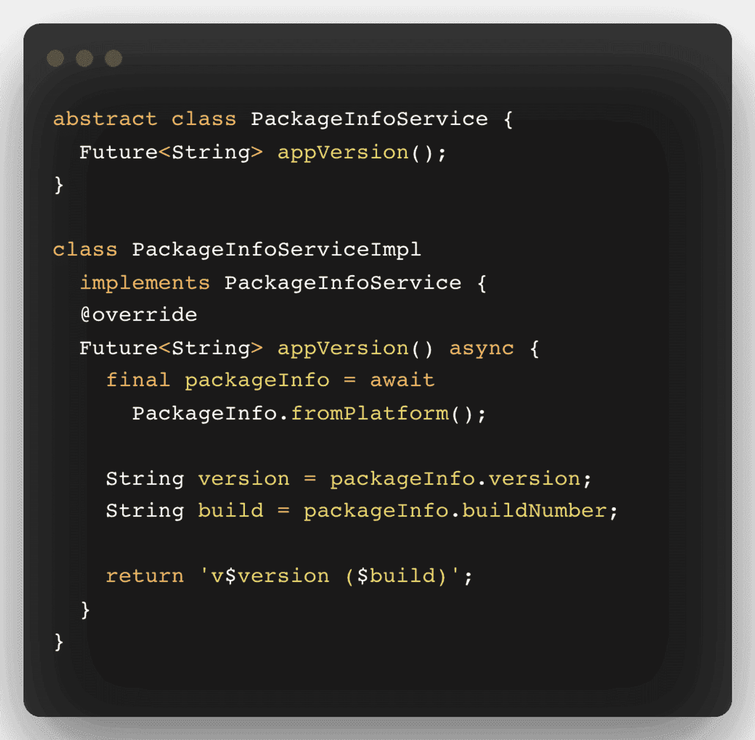 A Dart code snippet.
