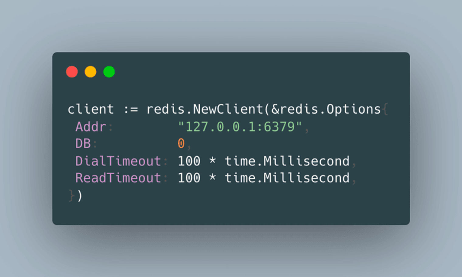 Code snippet that shows how we specify an address for Redis.