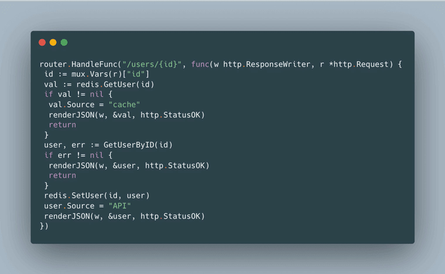 Code snippet that demonstrates Redis caching.