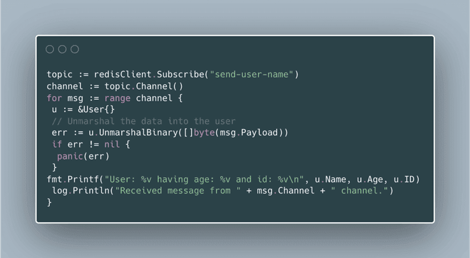Code snippet that connects to Redis and requests data.