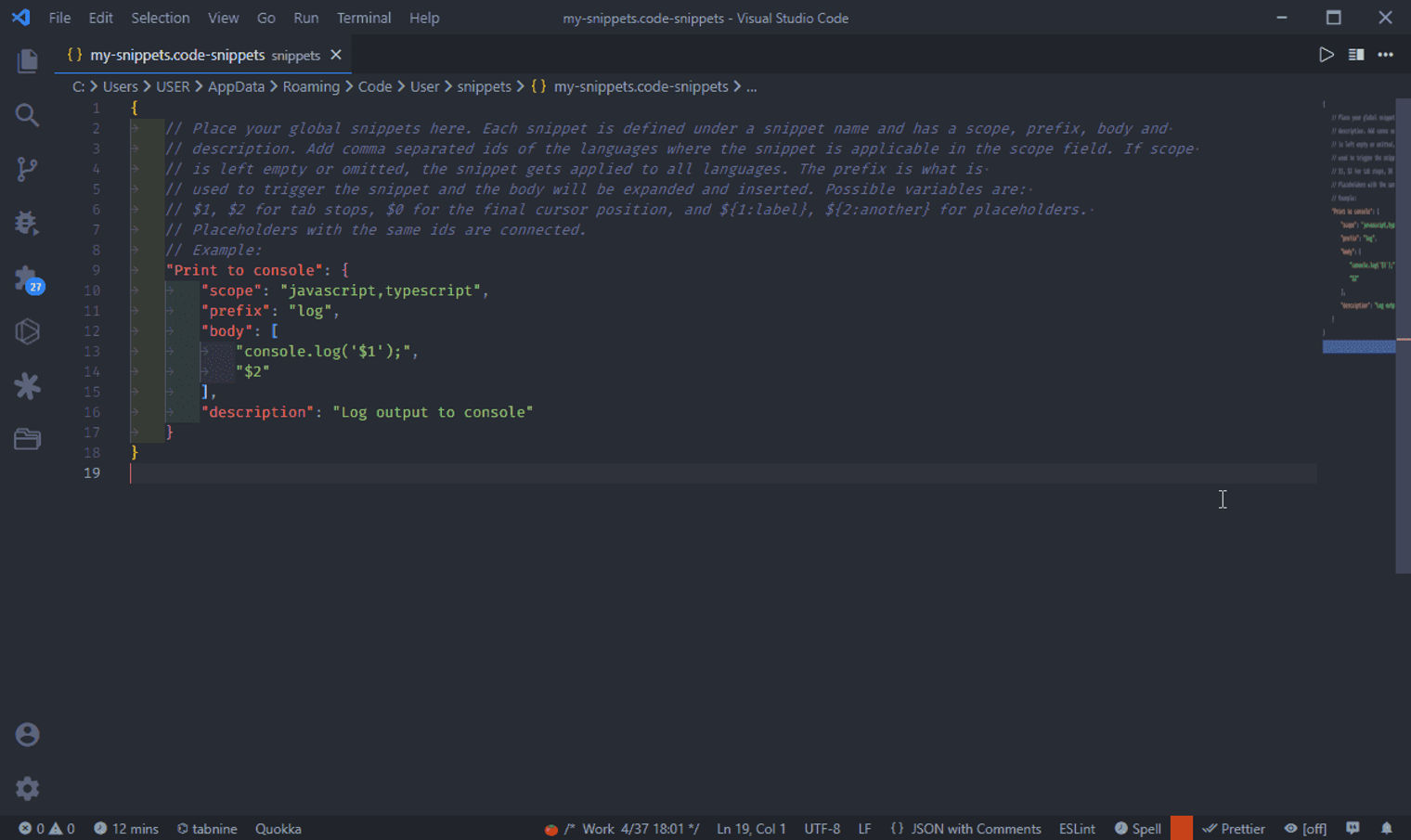 A VS Code snippet sample.