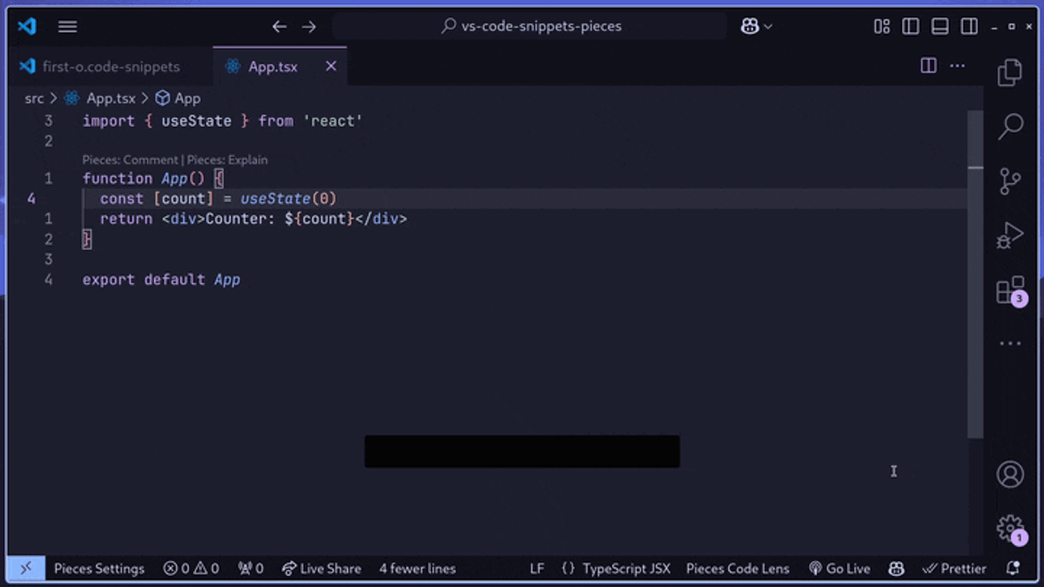 Code snippets suggested by VS Code IntelliSense