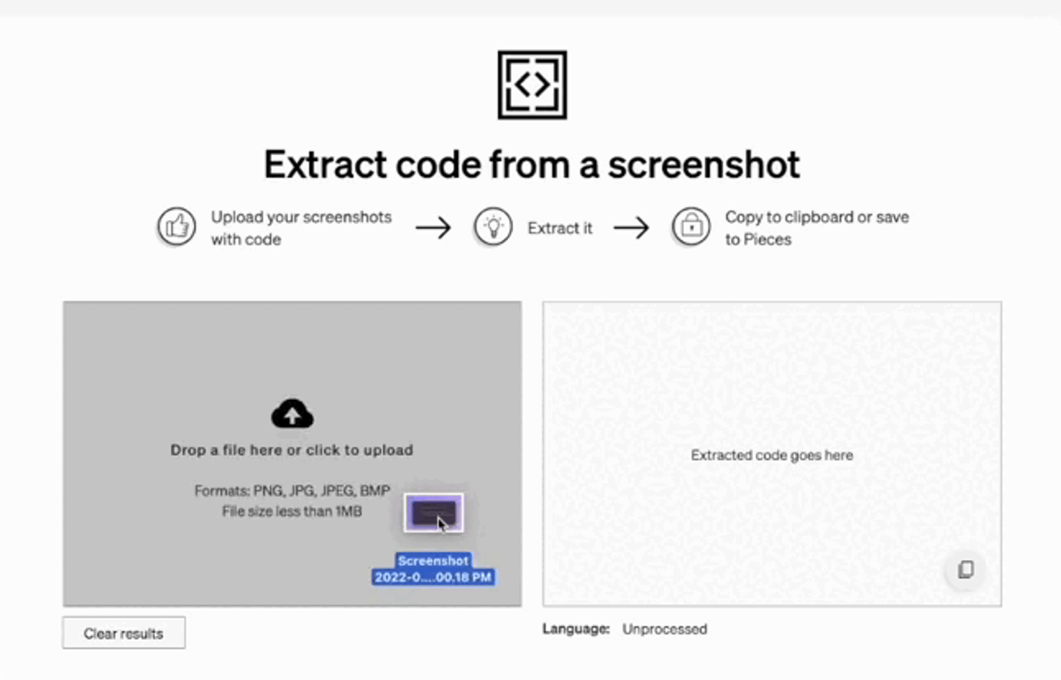 Extracting code from a screenshot.