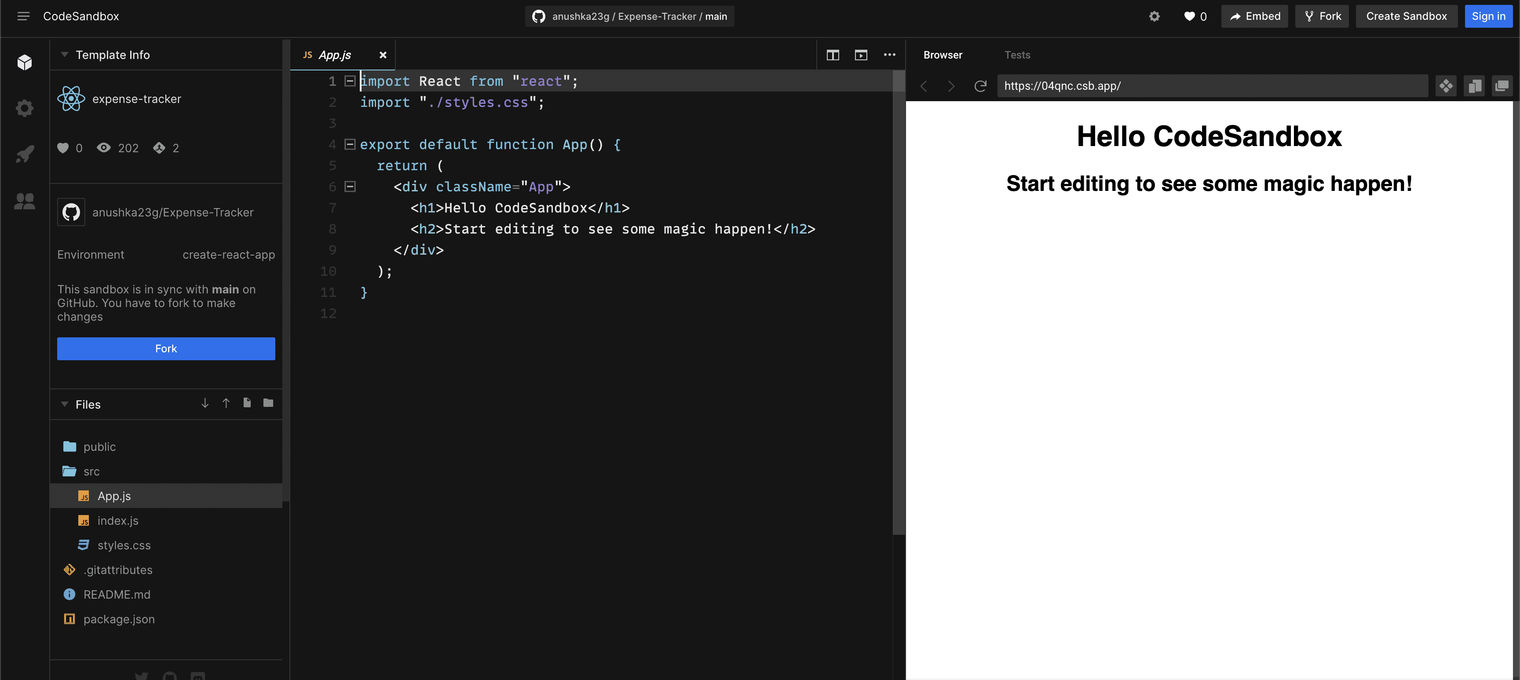 Code Sandbox rendered in the VS Code development environment.