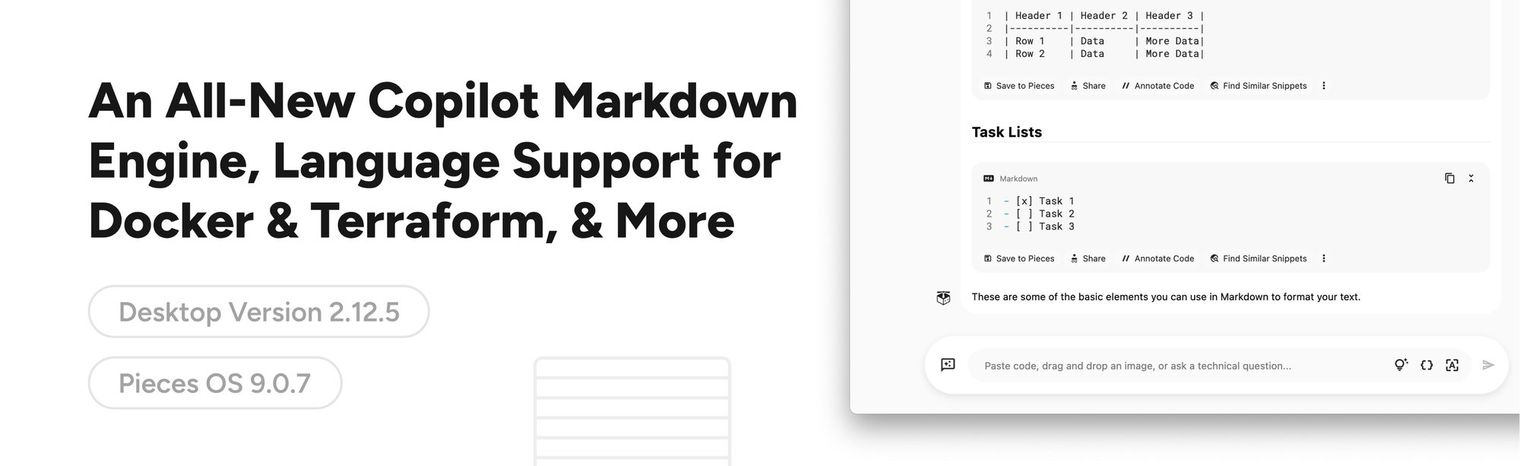 New Copilot Markdown Engine, Language Support for Docker & Terraform