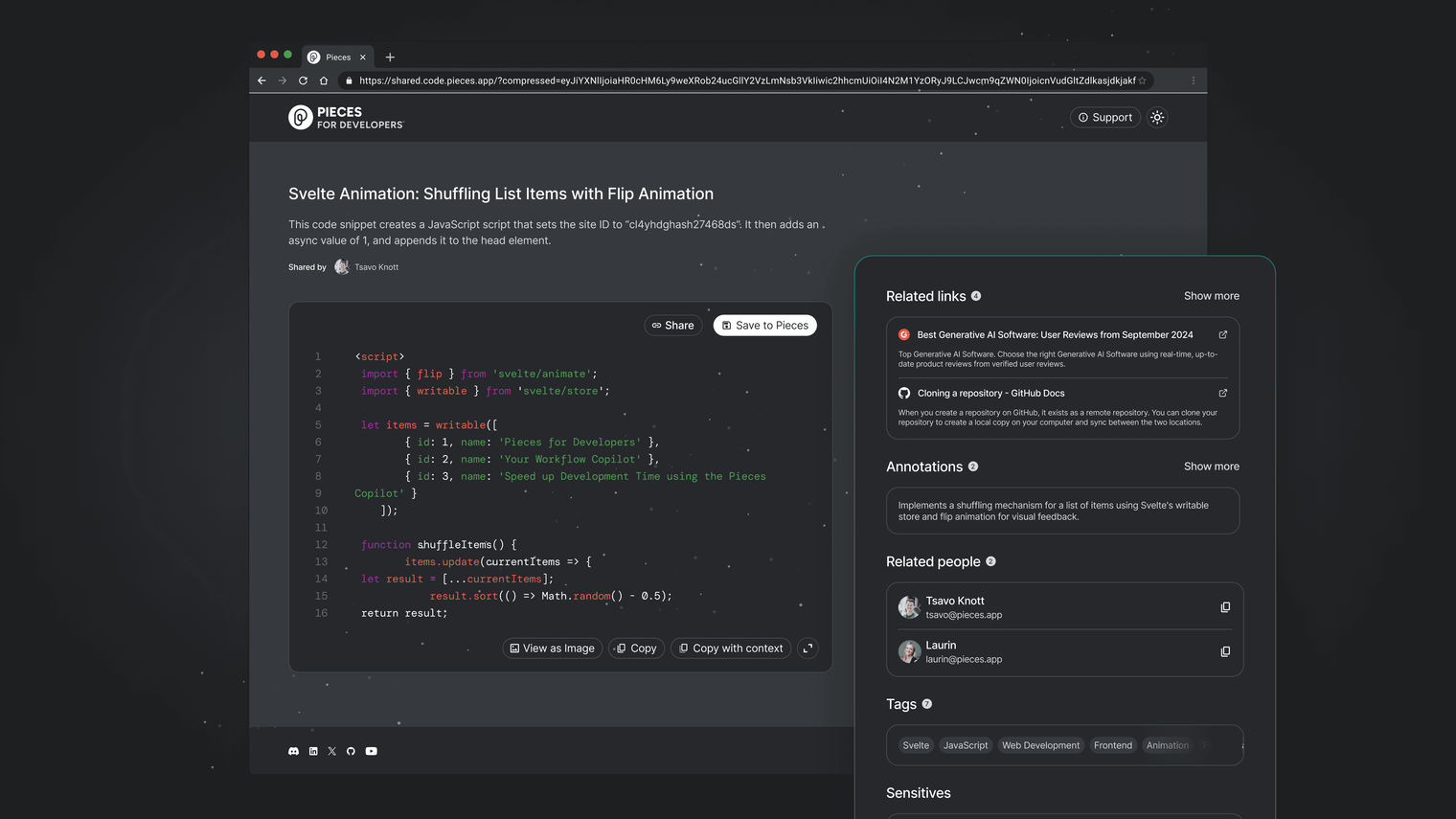 Sharing App Updates with the Context Sidebar highlighted