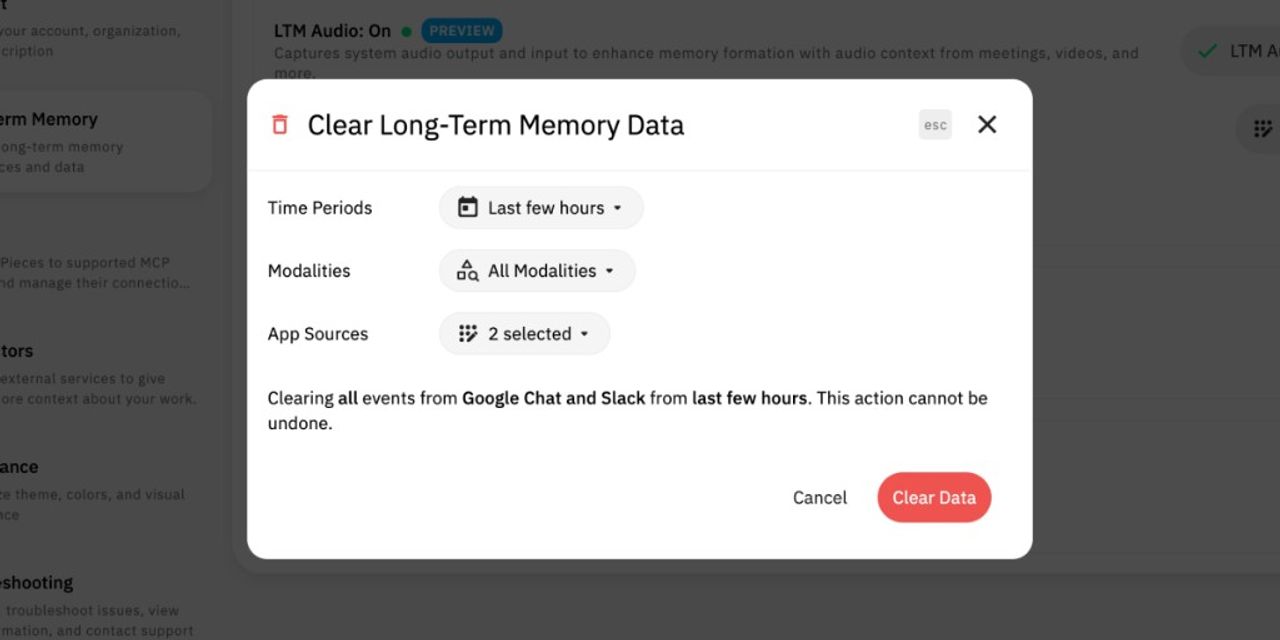 Pieces Desktop data controls