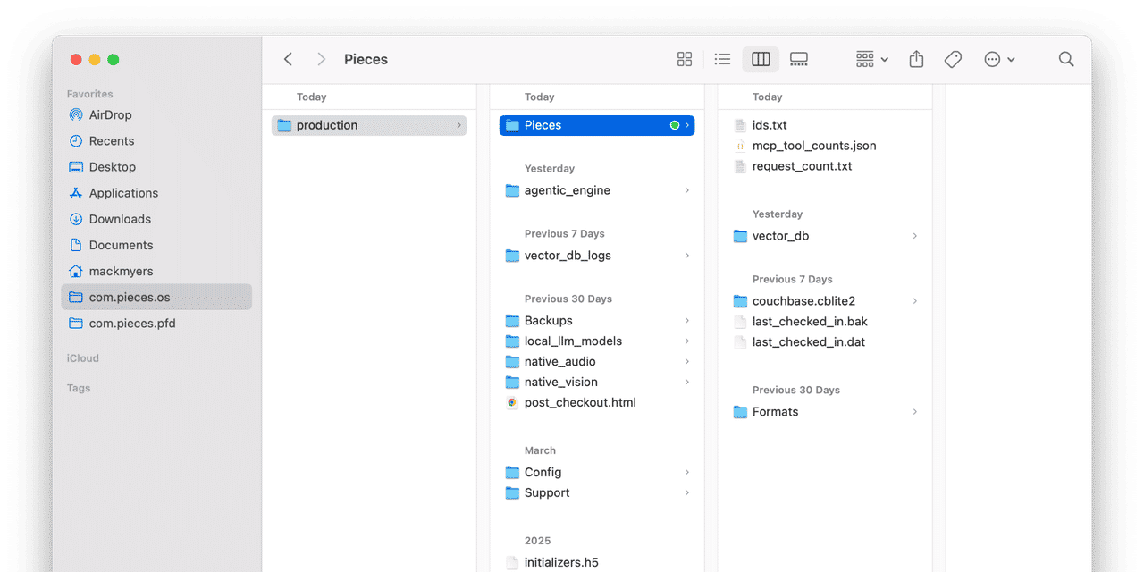 Pieces on-device memory interface