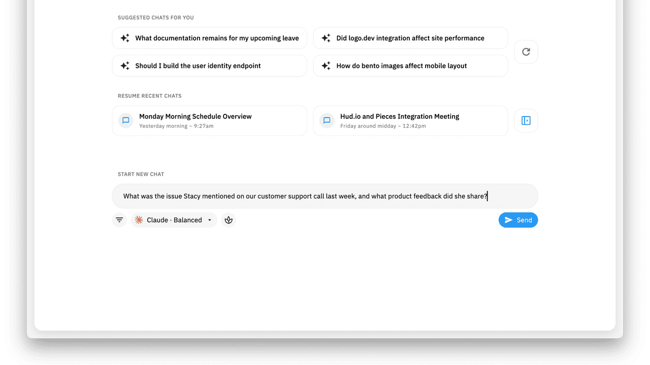 Pieces conversational search interface
