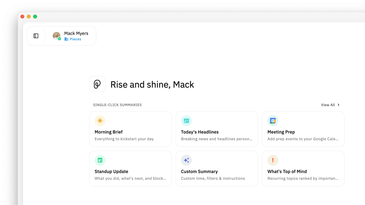 Pieces Desktop interface