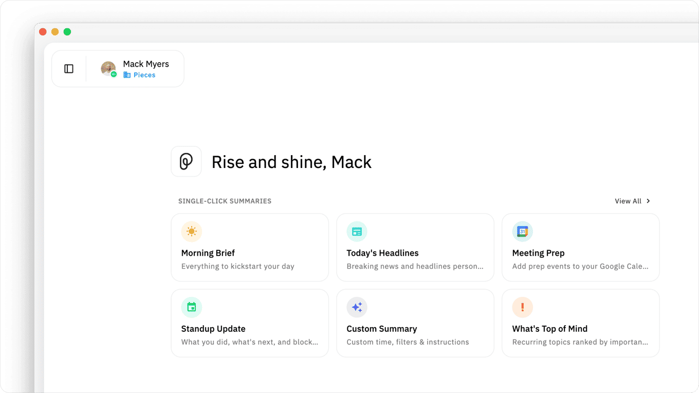 Pieces single-click artifact generation panel