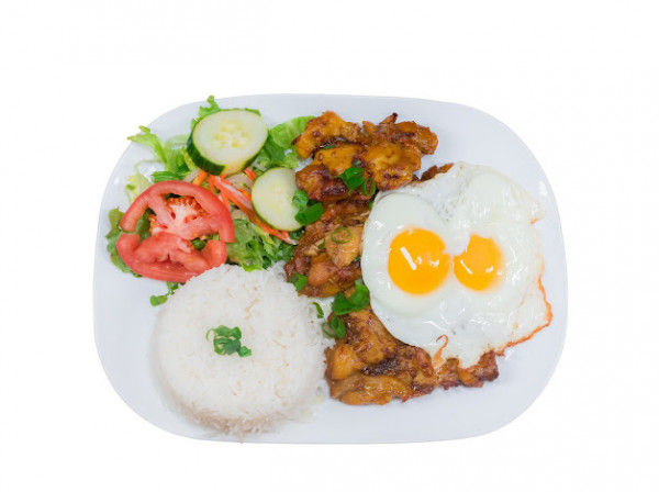 R10. Grilled Pork Chop & Eggs Rice-燒排骨飯同煎蛋-Cơm Sườn Nướng Trứng Ốp La