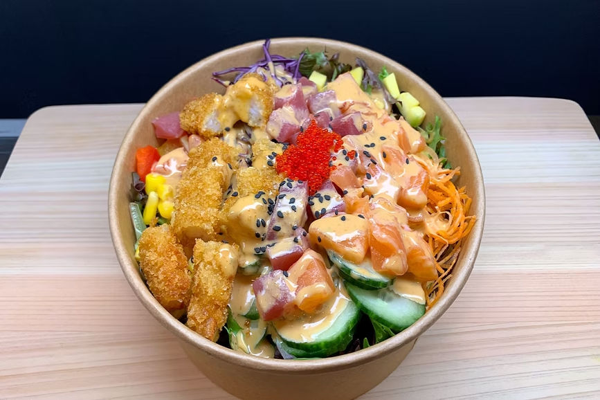 Poké Bol au Thon, Saumon & Crevette Tempura