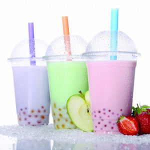 Strawberry infused boba heart tea