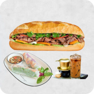 C1. Banh mi + Rouleaux de printemps + Café vietnammien 